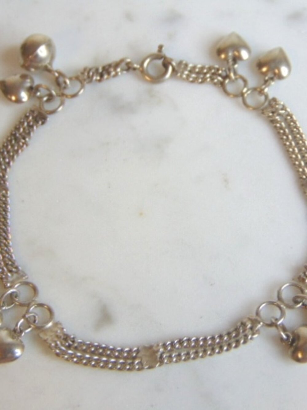 Women's Vintage Estate Sterling Silver Heart Charm Bracelet 6.9g E5540